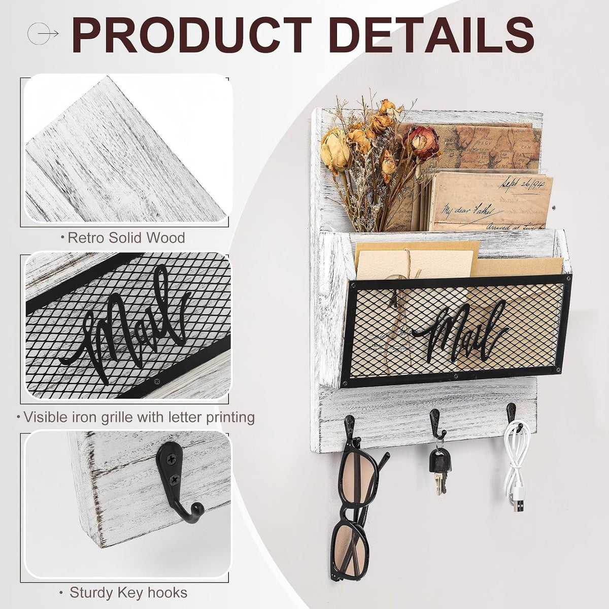 Farmhouse Wall‑Mount Mail & Key Organizer