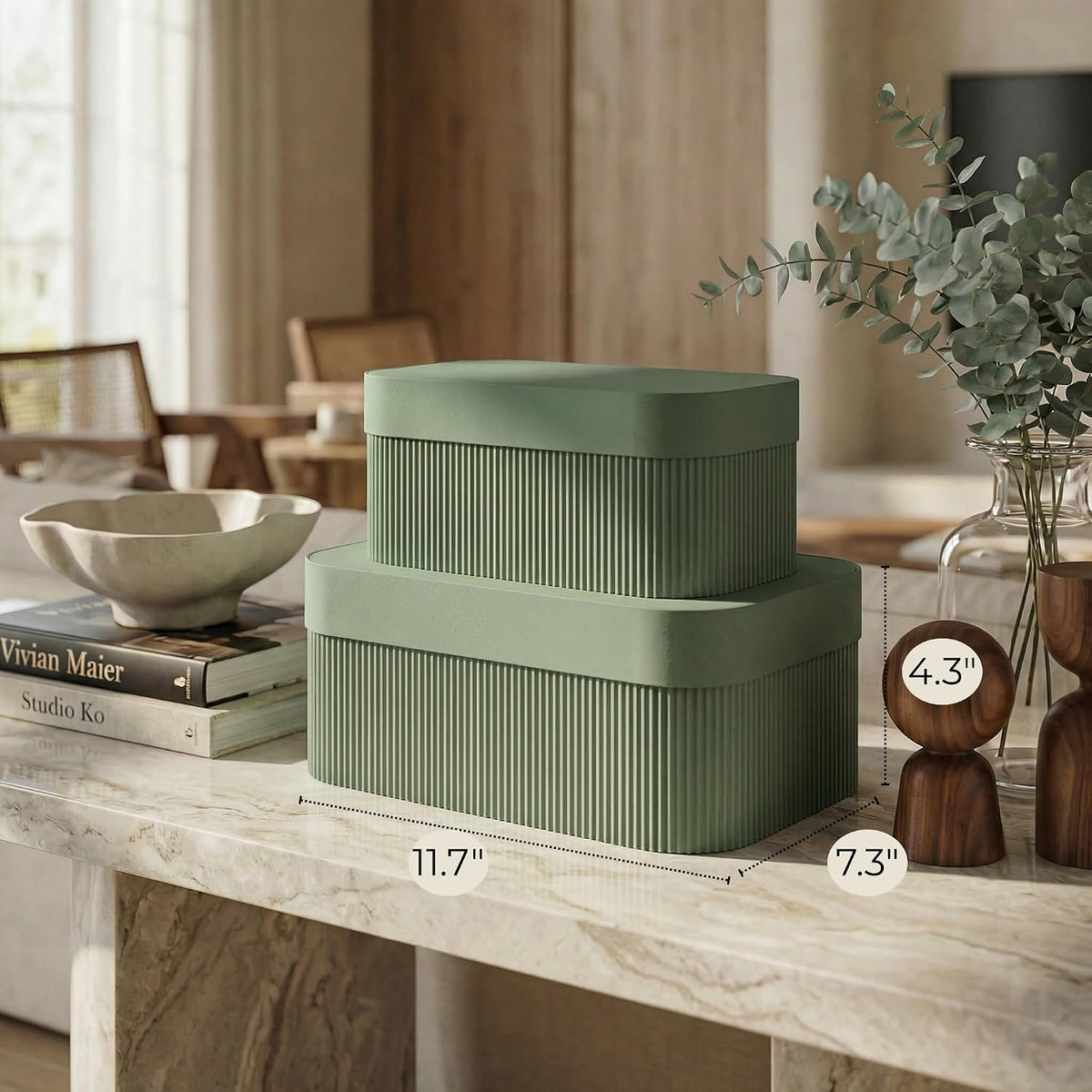 2‑Pack Fluted Storage Boxes with Lids