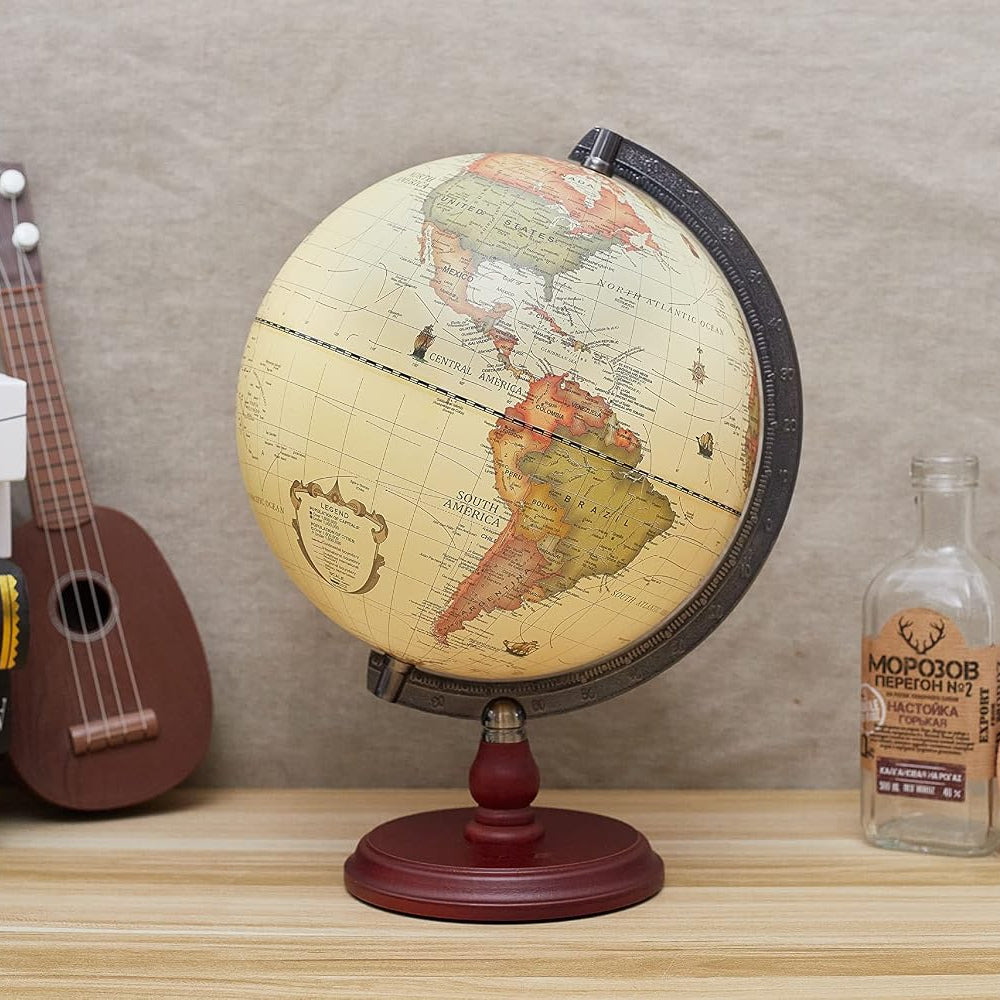 10‑Inch Antique Rotating Globe with Wood Base