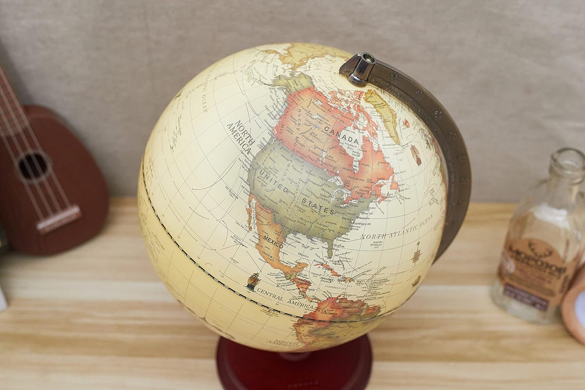 10‑Inch Antique Rotating Globe with Wood Base