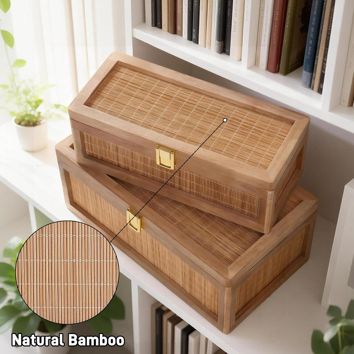 2‑Pack Natural Bamboo Storage Boxes with Lids