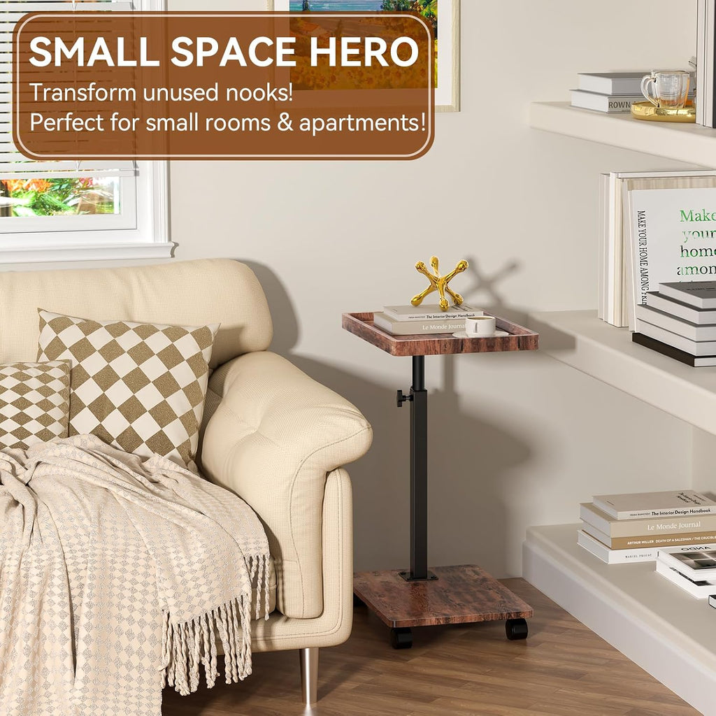 Swivel Rolling C‑Shaped Side Table