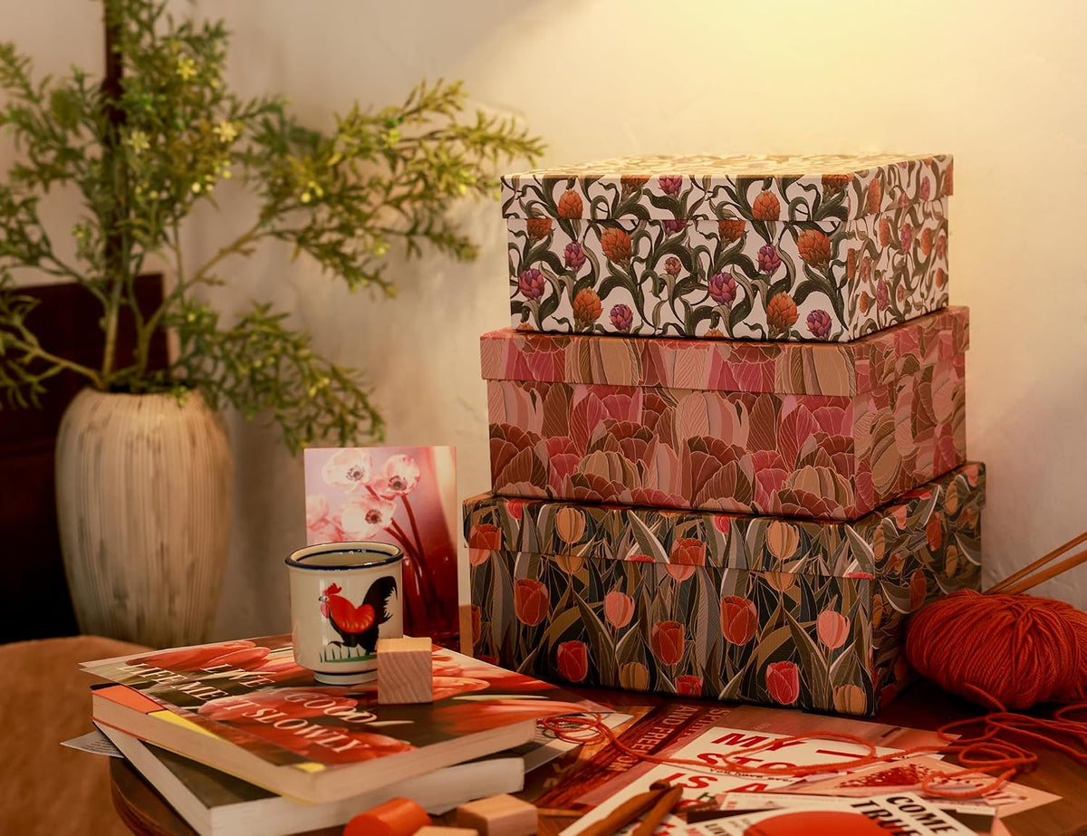 3‑Piece Floral Keepsake Storage Boxes with Lids