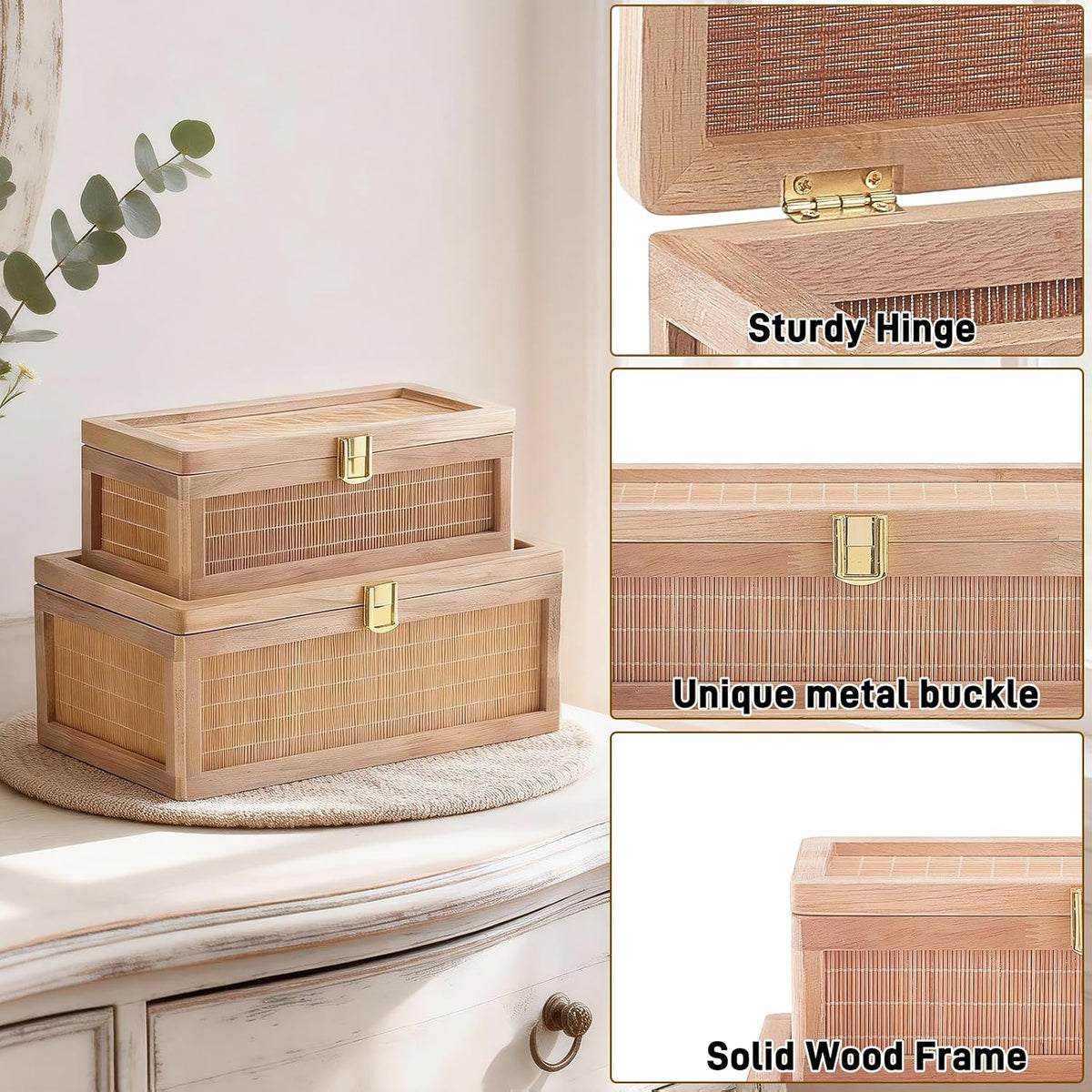 2‑Pack Natural Bamboo Storage Boxes with Lids
