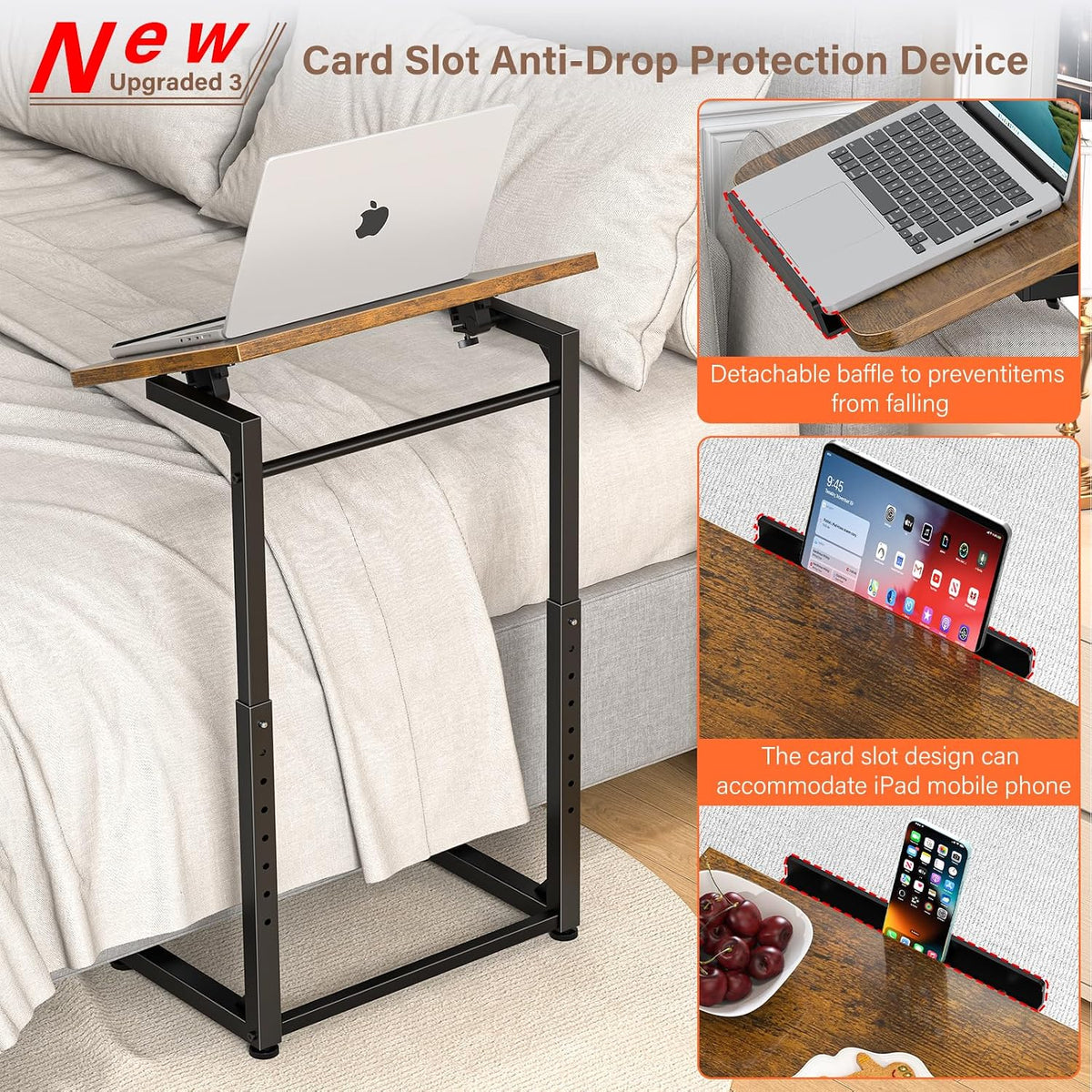 Brown Adjustable Tilt C‑Shaped Side Table