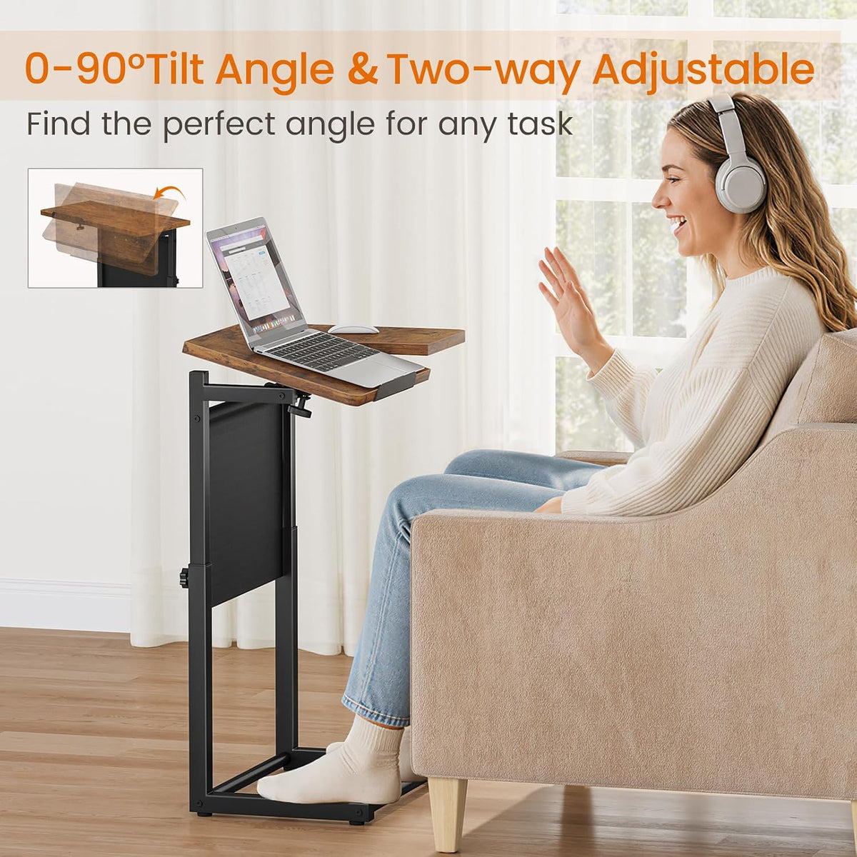 Extra Large Foldable Tilt C‑Shaped Side Table