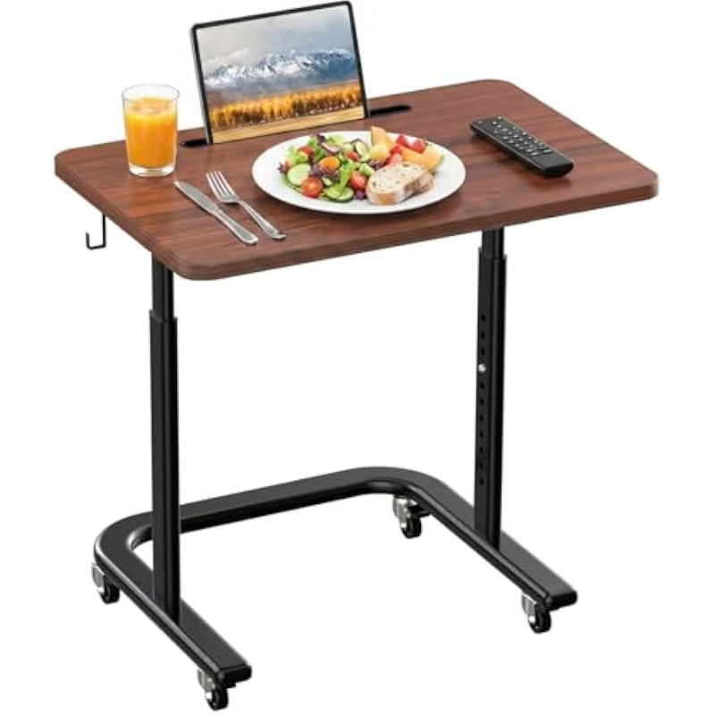 Brown Rolling Adjustable TV Tray Table