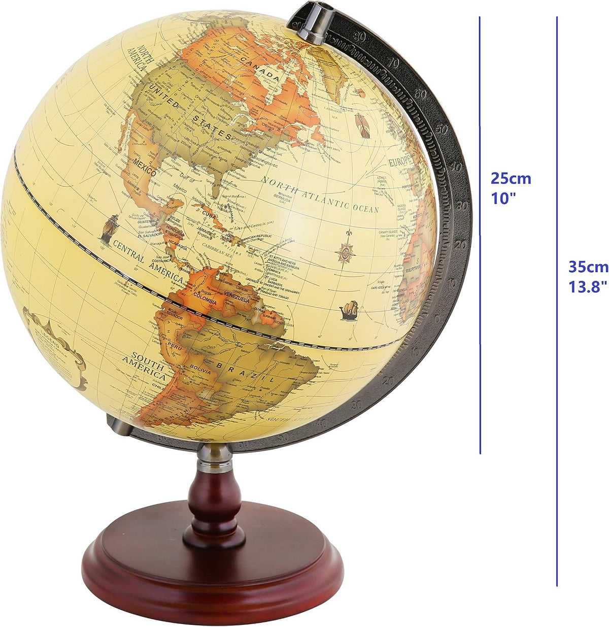 10‑Inch Antique Rotating Globe with Wood Base