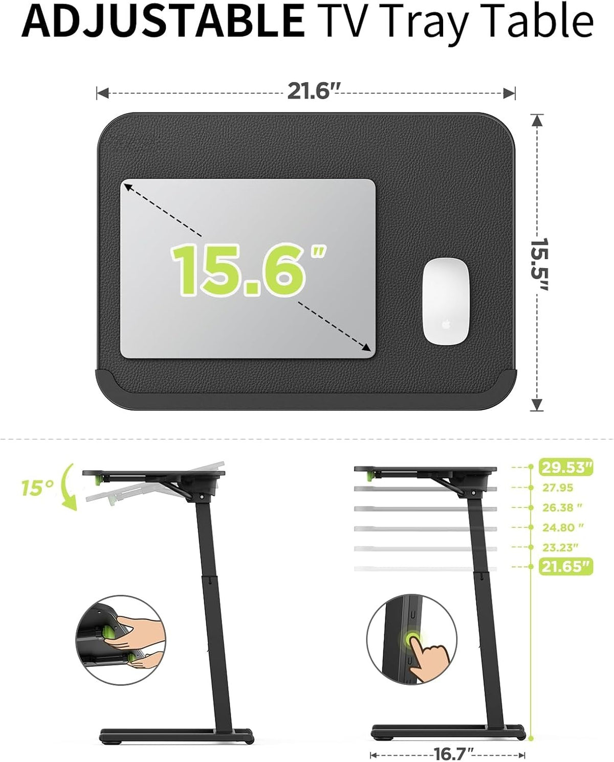 Rolling Adjustable TV Tray Table