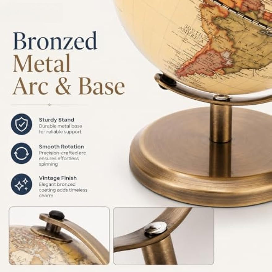 5.5‑Inch Antique Globe with Bronzed Stand
