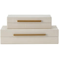 2 Beige Shagreen Storage Boxes with Gold Handles