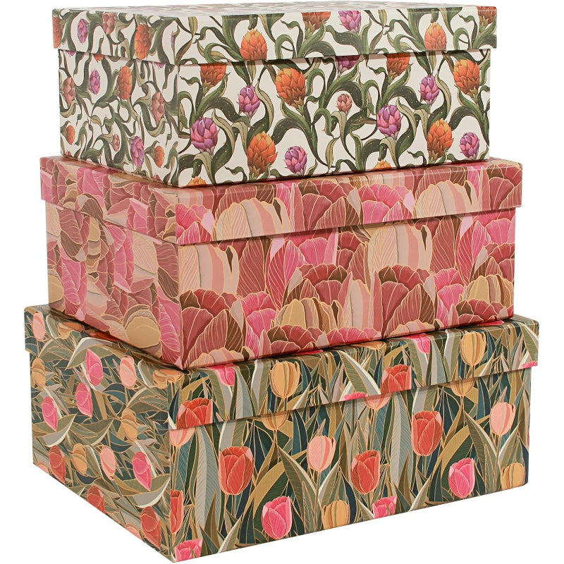 3‑Piece Floral Keepsake Storage Boxes with Lids