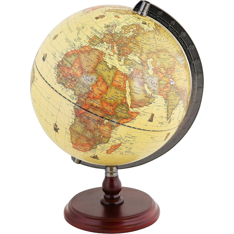 10‑Inch Antique Rotating Globe with Wood Base